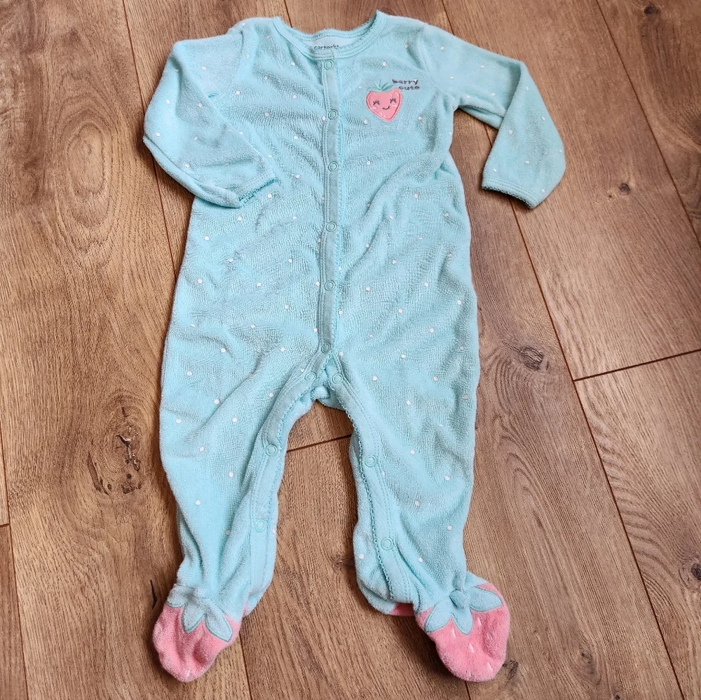 9m Carter's Terry Cloth Strawberry Footie pjs